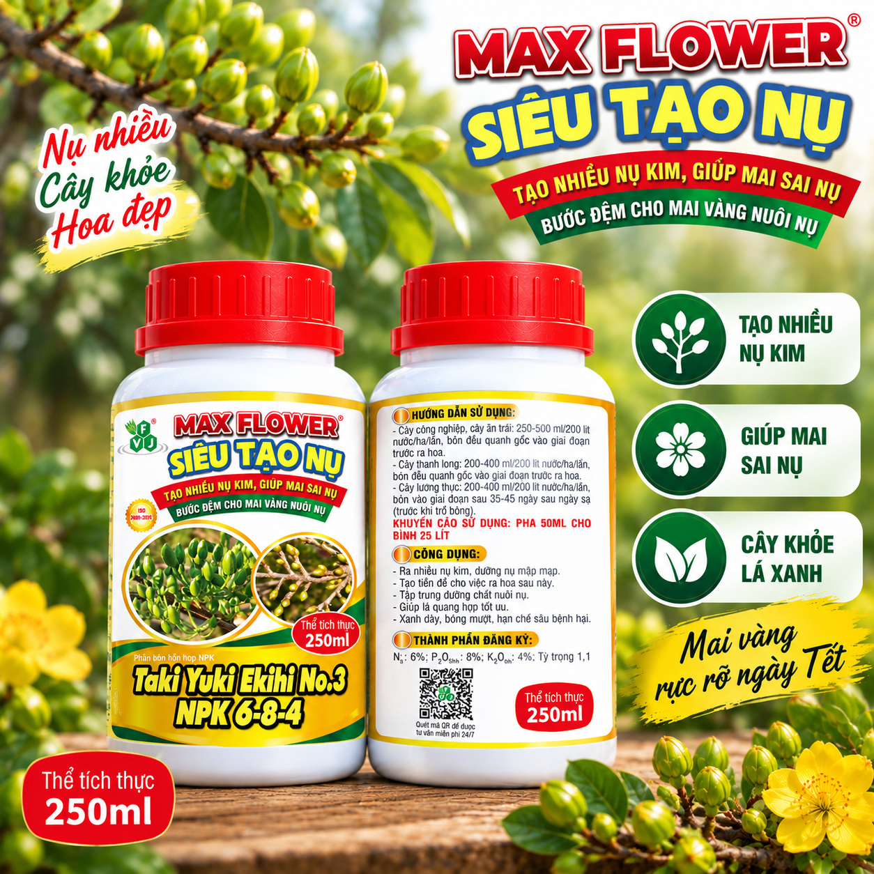 OVN124 PHÂN BÓN HỖN HỢP NPK TAKI YUKI EKIHI No.3 NPK 6-8-4 MAX FLOWER - SIÊU TẠO NỤ (250ML) OVN124 PHÂN BÓN HỖN HỢP NPK TAKI YUKI EKIHI No.3 NPK 6-8-4 MAX FLOWER - SIÊU TẠO NỤ (250ML)