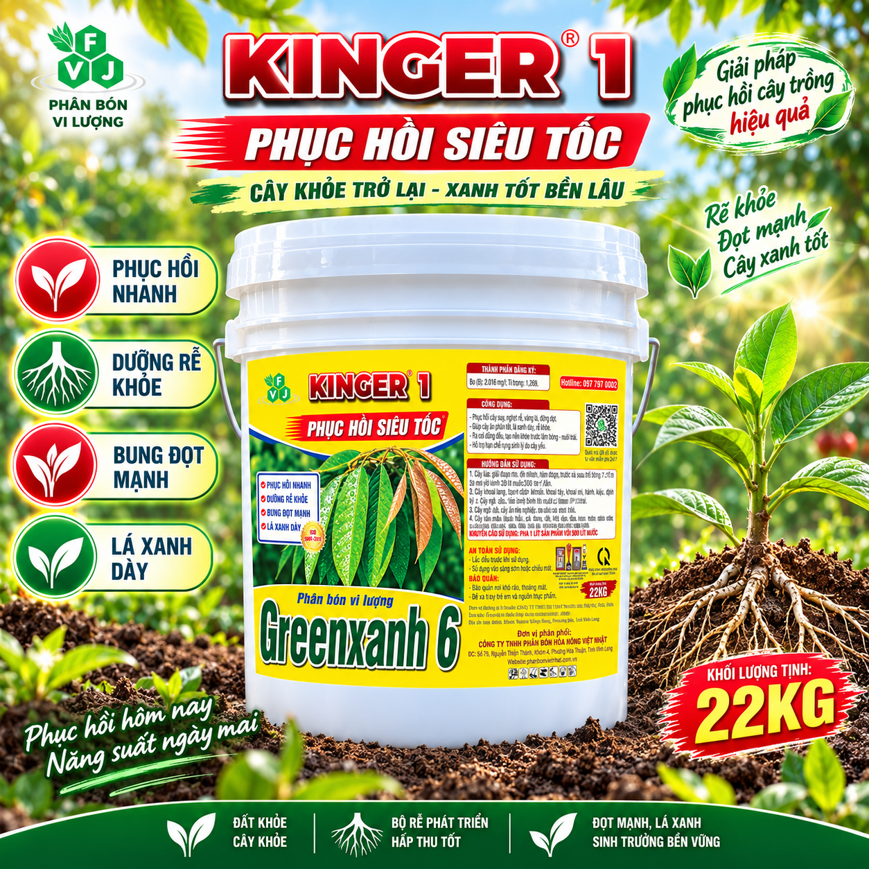 OVN121 PHÂN BÓN KINGER 1 - PHỤC HỒI SIÊU TỐC (22KG) OVN121 PHÂN BÓN KINGER 1 - PHỤC HỒI SIÊU TỐC (22KG)