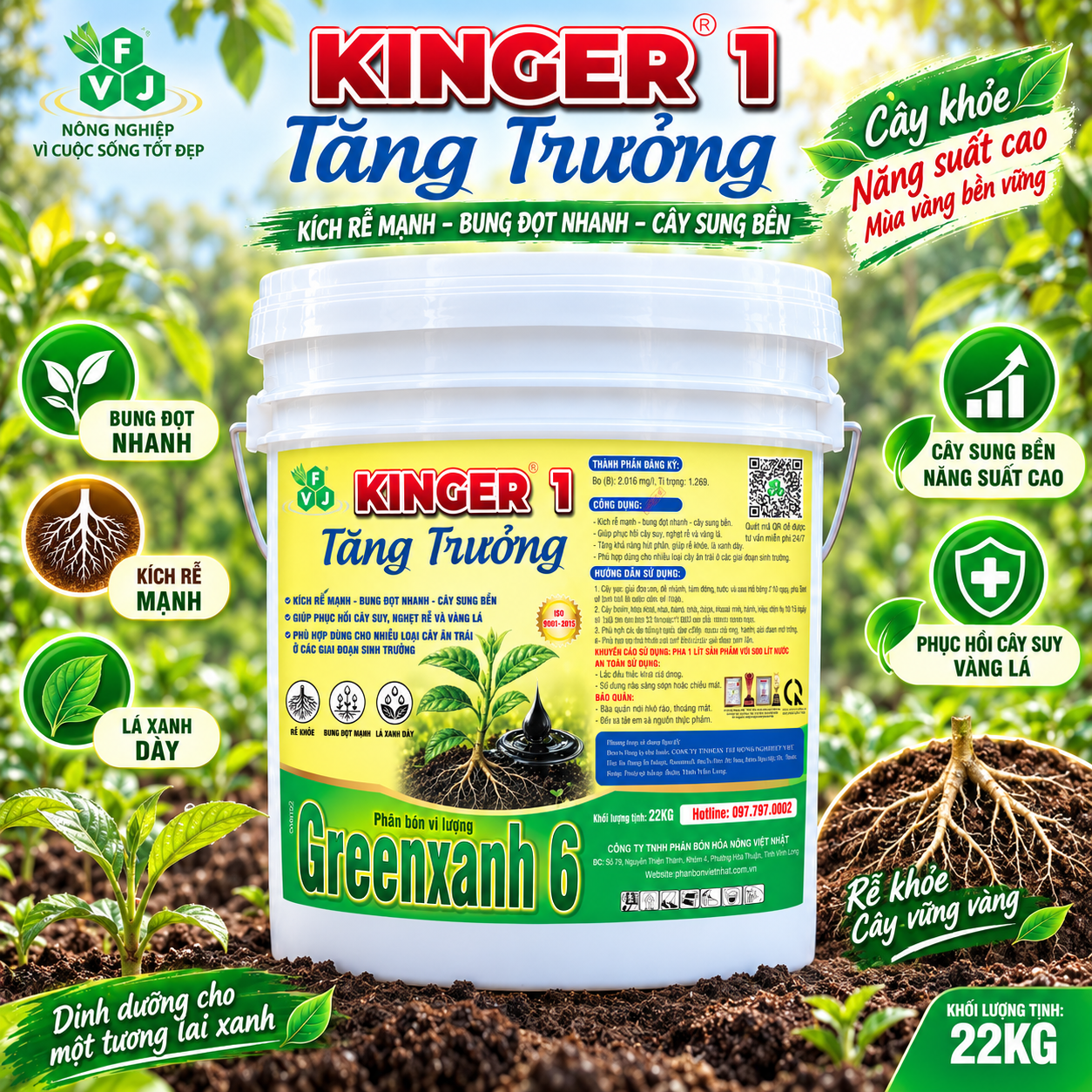 OVN122 PHÂN BÓN KINGER 1 - TĂNG TRƯỞNG (22KG) OVN122 PHÂN BÓN KINGER 1 - TĂNG TRƯỞNG (22KG)